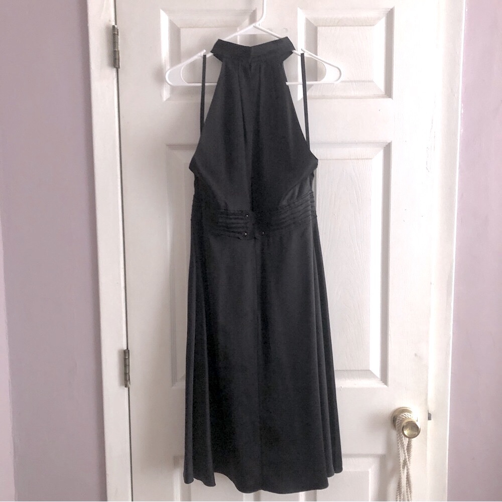 Silk Dress Vivienne Tam Halter satin black key-hole front & back midi sz 10